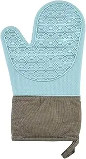[SOYDAN] Spot Silicone Short Two-Finger Gloves with Cuff Cloth Kitchen Microwave Oven Baking Insulation Heat-Resistant Gloves 1/151 (Color : Beioulan)