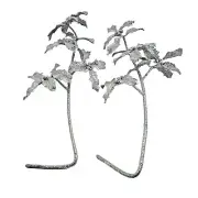 Vintage Holly Floral Branch Silver Glitter Stems Artificial lot 2 NOS