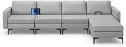 Costway Modular L-Shaped Sofa with Chaise, Sectional Sofa Couch with Reversible Ottoman, Armrest Organizer, Built-in Socket & USB Ports, Storage Space, Convertible Sectional Couch for Living Room