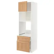 METOD / MAXIMERA high cab f oven/micro w dr/2 drwrs, white/Vedhamn oak, 60x60x200 cm