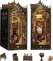 Flever DIY Dollhouse Booknook, Gothic Book Nook Miniature Kit for Bookshelf Insert Decor Crafts, 3D Wooden Puzzle Bookends with Sensor Led Light (William Castle)