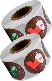 WEKAMOS 2 Rolls Christmas Stickers for Cards Self Adhesive Present Box Labels with Cartoon Patterns for Envelopes DIY Crafts and Holiday Decorations