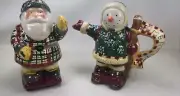Vintage Sakura Debbie Mumm Woodland Santa Cream & Sugar Set Hand Painted W/Box