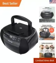 Compact Black Boombox: Top-Loading CD Player, AM/FM Radio & Cassette Recorder
