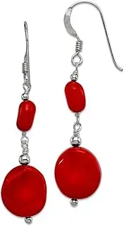 [JewelryWeb] 925 Sterling Silver Shepherd hook Red Simulated Coral Earrings 51x14mm Wide Stud Earring for Women