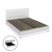 Artiss Bed Frame LED Gas Lift Storage LUMI White