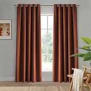 Cadence & Co Byron Set of 2 Panels Matte Velvet 100% Blockout Eyelet Curtains Drapes 135 x 223cm Thermal Insulated Grommet Twin Pack Blackout Curtains Set for Windows and Sliding Doors - Rust