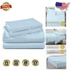 Luxurious 100% Giza Egyptian Cotton Twin Sheet Set - Light Blue, 16" Deep Pocket