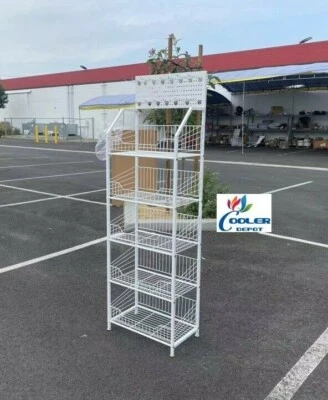 NEW Retail Display Rack 5 Shelf w/ Hooks Merchandiser Snacks Candy Sturdy Angled