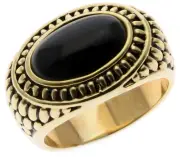 Celtic Wheat Oval Black Onyx Mens Ring 18k Gold Overlay Size 12 T47