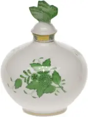 Herend Chinese Bouquet Green Porcelain Perfume Bottle with Butterfly
