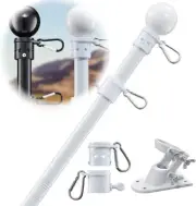 White Flag Pole for House - Tangle Free Outdoor Flag Pole Kit with Holder Bracke