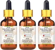 Greenwood Essential Pure Holy Basil (Tulsi) Essential Oil (Ocimum sanctum) with Glass Dropper Steam Distilled for Personal Care (Pack of Three) 100ml X 3 (10oz)