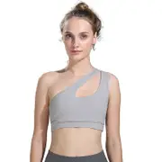 Nevenka One Shoulder Sports Bra Removable Padded Sexy Cute Workout Top-Grey