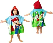 Franco Super Mario Kids Beach/Pool/Bath/Camping Hooded Towel Poncho 24" X 22", Absorbent Cotton Cover up, (Official Nintendo Product), Large, Super Mario