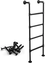 Wall Mounted Metal Step Ladder 100-300cm Home Loft Straight Ladder Black Wrought Iron Bunk Bed Ladder Egress Ladder for Attic Dorm Library RV Roof(128cm/50in)