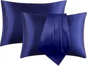 Satin Pillowcase, T Tersely 2 Pack 20"x 36" King Size Silk Satin Pillowcases for Hair and Skin Pillow Case with Envelope Closure,50x90cm (Navy Blue)