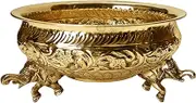 Satvik 10 Inch Decorative Brass Designer Elephant Urli Flower Bowl Candles Floating Pot Bowing Brass Uruli Home Décor Brass Potpourri Items