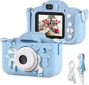 Cartoon Digital Camera 1080P Digital Video Camera for Dual Lens 2.0 Inch IPS Screen Built-in Battery Cute P Frames esting Games with Neck Strap Birthday Blue