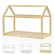 ALFORDSON Kids Bed Frame, Wooden Timber House Frame Single Mattress Base Platform, Rocco Series Bedroom Furniture, Solid Pine Wood Bed Base Foundation Children's Beds (Oak w/o Guard Rail)