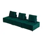 Foret 3pc Armless Seat Modular Extension Lounge Couch Velvet Fabrics Sofa Green
