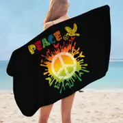 Dove and Butterflies Retro Peace Sign Microfiber Beach Towel