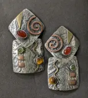 Contemporary Reticulated Sterling Silver & Mixed Metal Artisan Earrings ~1.5"