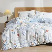 [PHF] Ultra Soft Paisley Duvet Cover Queen Size, Printed Bedding Set 3 Pieces, Comfy Farmhouse Pattern Duvet Cover Set with 2 Pillow Shams, Zipper Closure and 8 Ties, 90''x90'', White & Blue