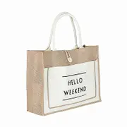 Nevenka Women Simple Flax Tote Bag Big Capacity Shoulder Bag-Hello Weekend-White