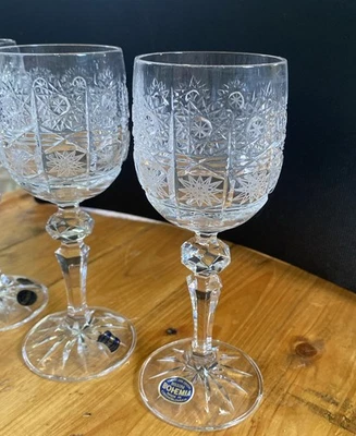 Bohemia Made in Czechoslovakia Fine Lead Crystal Vintage Wine 6 Glasses NIB!!!