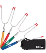 Roasting Sticks Campfire Fire Pit Marshmallow Skewers, Set of 4, Extendable 34”