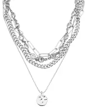 ADORNIA Silver Plated Messy Layered Pebbled Charm Necklace