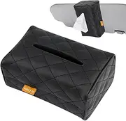 Car Tissue Box Holder - PU Leather Waterproof Plaid Design Tissue Box - Creative Decorative Car Interior Kleenex Dispenser with Zipper and Elastic Band for Center Console, Sun Visor