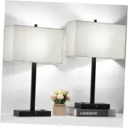 21" Set of 2 Touch Control Table Lamps Gray Linen & Matte Black(Base)-5000K