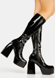 Patent Raised By Retro Knee High Boots