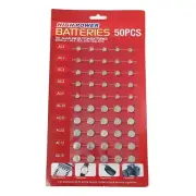 50PCS Mixed Button Coin Cell Battery Set AG1/AG3/AG4/AG10/AG12/AG13 Batteries