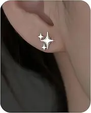 [PANSHI] 14K Gold Plated Sterling Silver Post Star Earrings | Hypoallergenic Small Stud Earrings for Women Teen Girls
