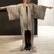 Long dress Kimono floral silk chiffon fabric