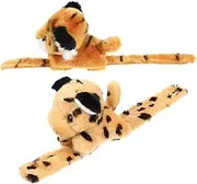 JUMPLAWN 2Pcs Plush Animal Slap Bracelets for Soft Wristbands Jungle Theme Party Favors for Birthdays School Events Costume Celebrations Adorable Animal Design