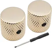 [Musiclily] Pro 1/4 Inch Steel Flat Top Universal Fitting Potentiometer Control Knob with Set Screw for Electric Guitar Bass, Gold (Set of 2)