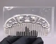 Pure 999 Fine Silver Hair Comb Fu Bag Fish Healthy Hair Care 3.7inchL/46-47g