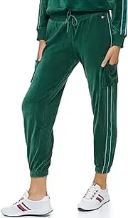 [Tommy Hilfiger] Womens Velour Fabric Cargo Pockets Jogger Rib Waistband with Drawcord Ghost Debossed Logo Taping