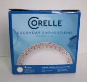 Corelle 4 pc Salad Plates Everyday Expressions Graphic Stitch 7.5" nib