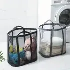 Foldable Nylon Mesh Laundry Hamper Basket Clothes Washing Storage Bin w/ Handle