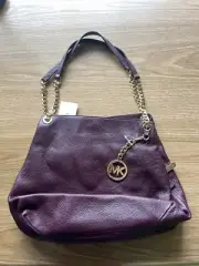 Michael kors leather jet set chain large shoulder tote color plum