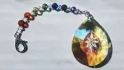 Large Fleur crystal Suncatcher with chakra beads 76mm AB prism with silver bali