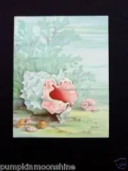 Unused Louise Howe Ewing Greeting Card Underwater Sea Shells Conch & Seaweed