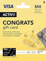 $50 Activ Visa Congratulations Gift Card - Delivered by mail (plus $5.95 Purchase Fee)