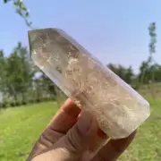 260g Natural yellow crystal Obelisk Carved Quartz Crystal Wand Point