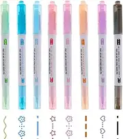 8PCS Curve Highlighter Pen Set Colored Double Tip Pens with 8 Different Curves Shapes Journal Planner Pens Craft Pens Markers for Writing Drawing Scrapbook Art Office School Supplies